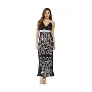 Just Love Puff Print Crochet Strap Black Maxi Dress Boho Spring Summer Size M